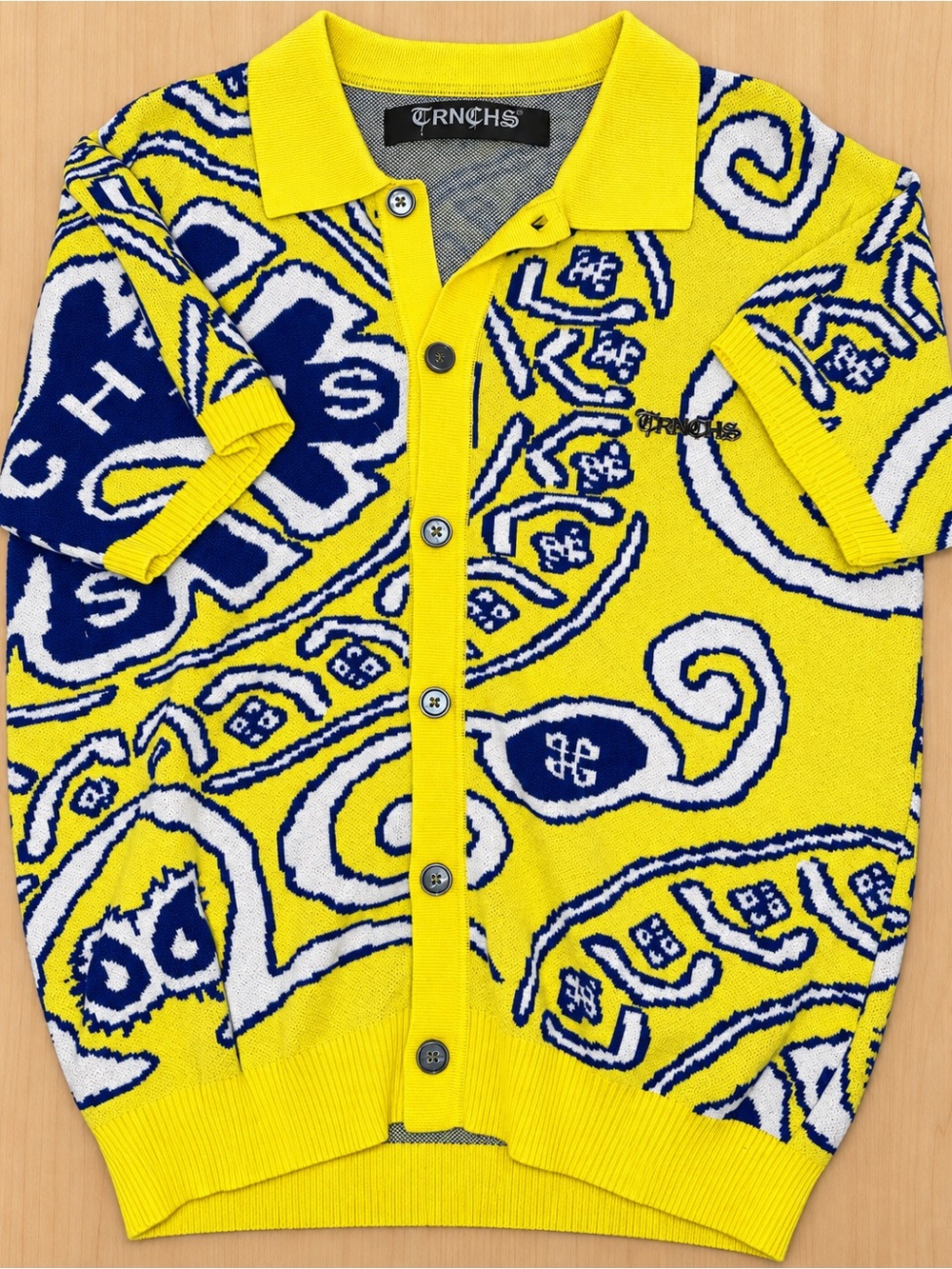 Trnchs Men’s Yellow Paisley Polo Cardigan Sweater